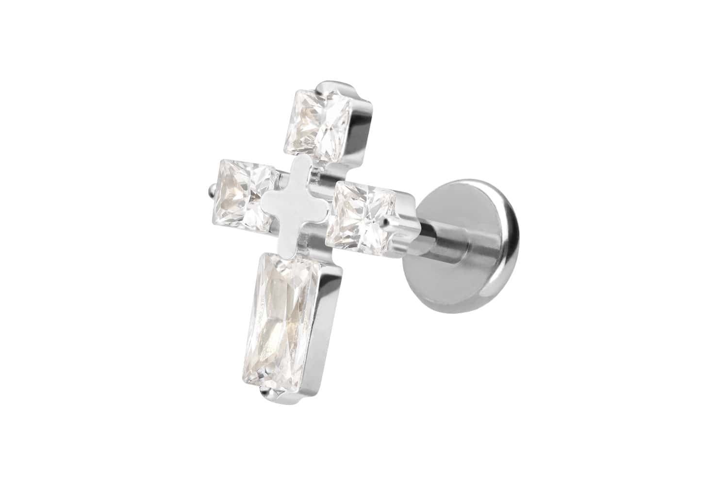 Titan Labret Piercing mit Push Fit KRISTALLKREUZ